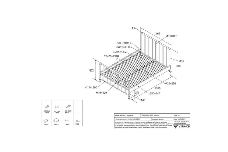 Säng Bronxx Blå, 140 x 200 cm - Blå, 140 x 200 cm - Möbler - Barnmöbler - Barnsäng & juniorsäng