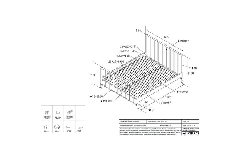 Säng Bronxx Svart, 160 x 200 cm - Svart, 160 x 200 cm - Möbler - Barnmöbler - Barnsäng & juniorsäng