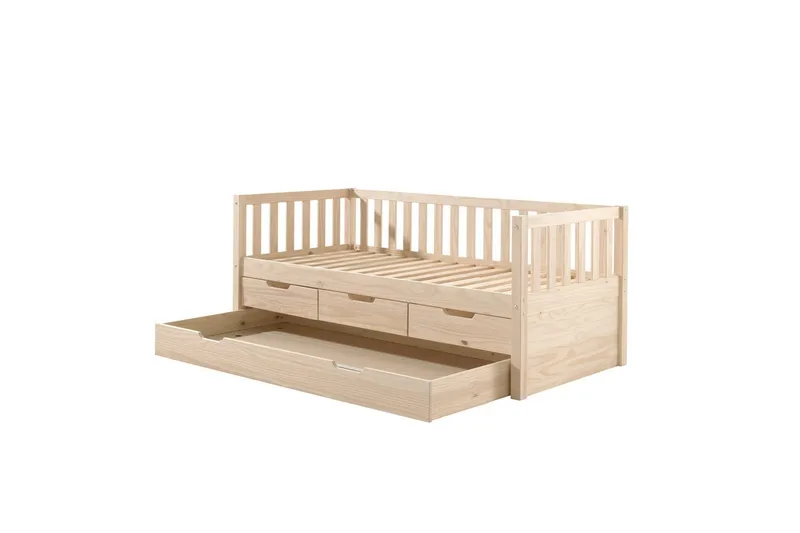 Säng Fritz med 3 Lådor och Undersäng Naturlig - Naturlig - Möbler - Barnmöbler - Barnsäng & juniorsäng