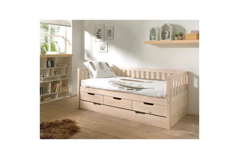 Säng Fritz med 3 Lådor och Undersäng Naturlig - Naturlig - Möbler - Barnmöbler - Barnsäng & juniorsäng