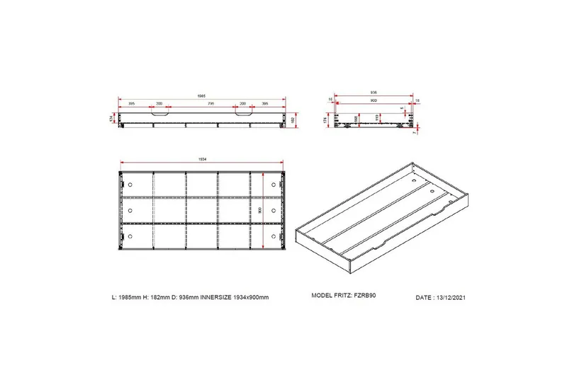Säng Fritz med 3 Lådor och Undersäng Naturlig - Naturlig - Möbler - Barnmöbler - Barnsäng & juniorsäng