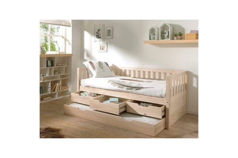 Säng Fritz med 3 Lådor och Undersäng Naturlig - Naturlig - Möbler - Barnmöbler - Barnsäng & juniorsäng