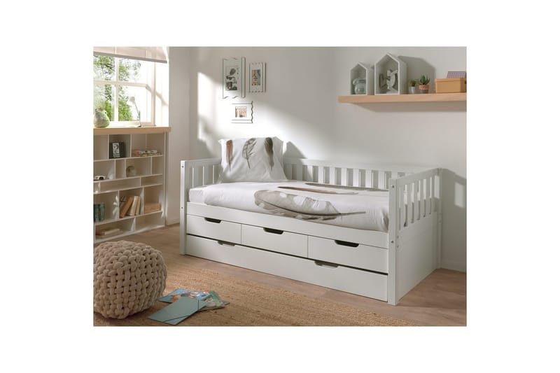 Säng Fritz med 3 Lådor och Undersäng Vit - Vit - Möbler - Barnmöbler - Barnsäng & juniorsäng