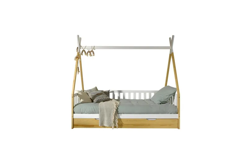 Säng med Låda Tipi Natur, Med staket, Natur, Med staket