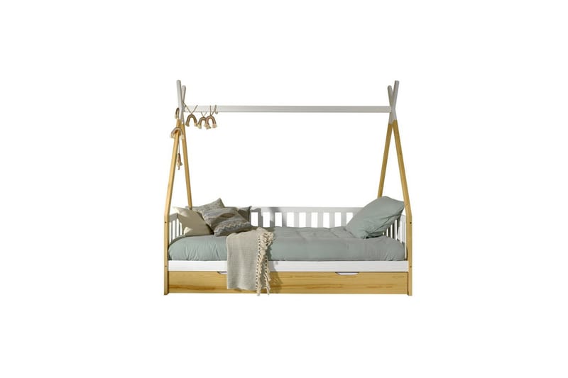 Säng med Låda Tipi Natur, Med staket - Natur, Med staket - Möbler - Barnmöbler - Barnsäng & juniorsäng - Hussäng