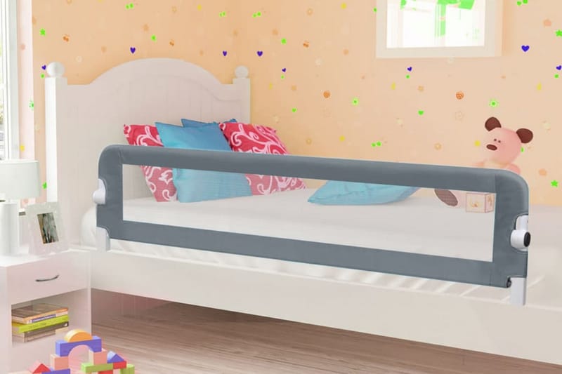 Sängskena för barn grå 180x42 cm polyester - Grå - Barnsäng & juniorsäng - Fallskydd säng
