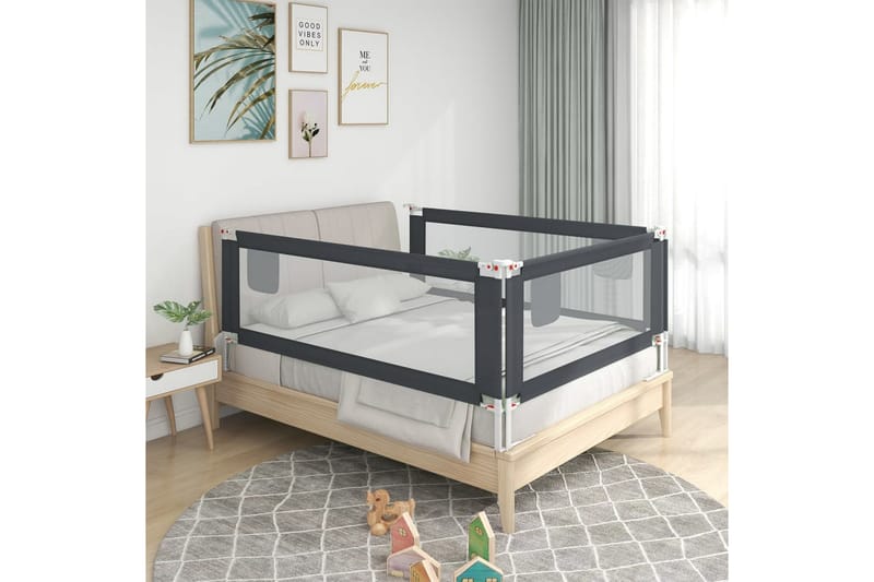 Sängskena för barn mörkgrå 150x25 cm tyg - Grå - Barnsäng & juniorsäng - Fallskydd säng