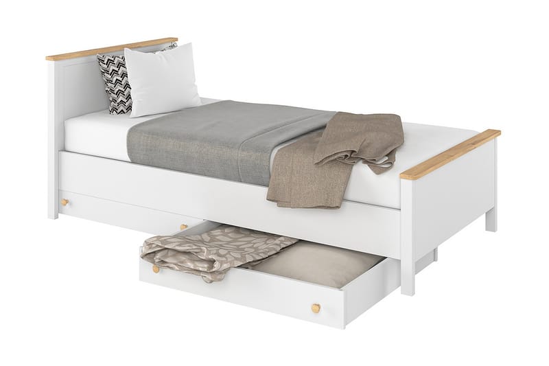 Story Barnsäng + madrass + förvaringslåda 209x104x100 cm - Beige/Grå/Vit - Möbler - Barnmöbler - Barnsäng & juniorsäng