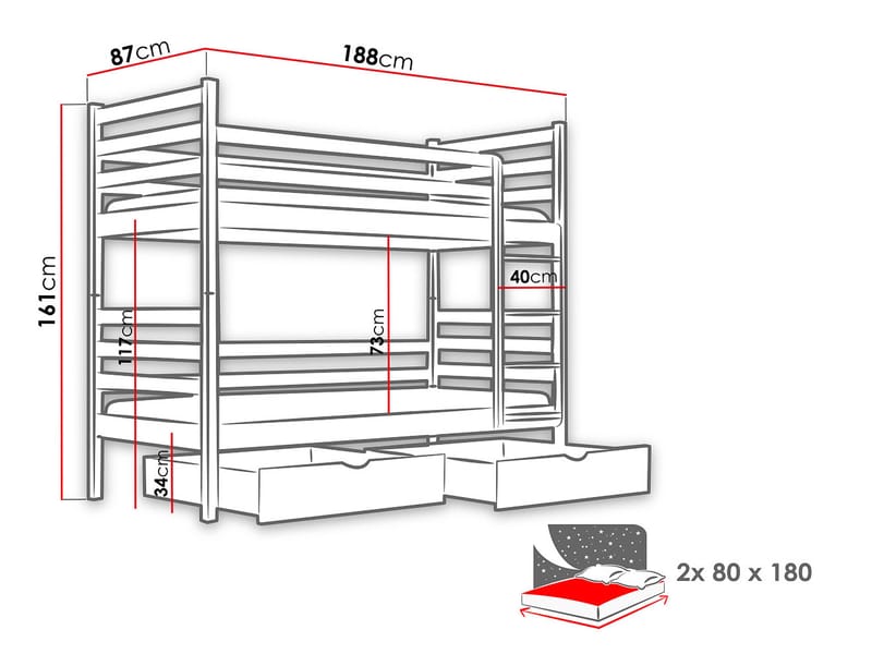 Suno Våningssäng Två Liggplatser 80x180 cm - Beige - Möbler - Barnmöbler - Barnsäng & juniorsäng - Våningssäng barn