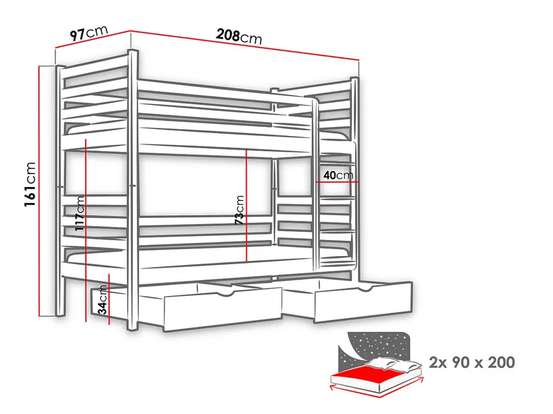 Suno Våningssäng Två Liggplatser 90x200 cm - Beige - Möbler - Barnmöbler - Barnsäng & juniorsäng - Våningssäng barn