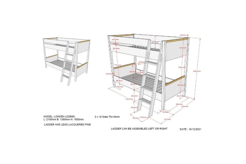 Våningssäng London Antracit - Antracit - Möbler - Barnmöbler - Barnsäng & juniorsäng - Våningssäng barn