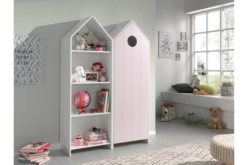 Bustorp Garderob och bokhylla, Vit/Rosa