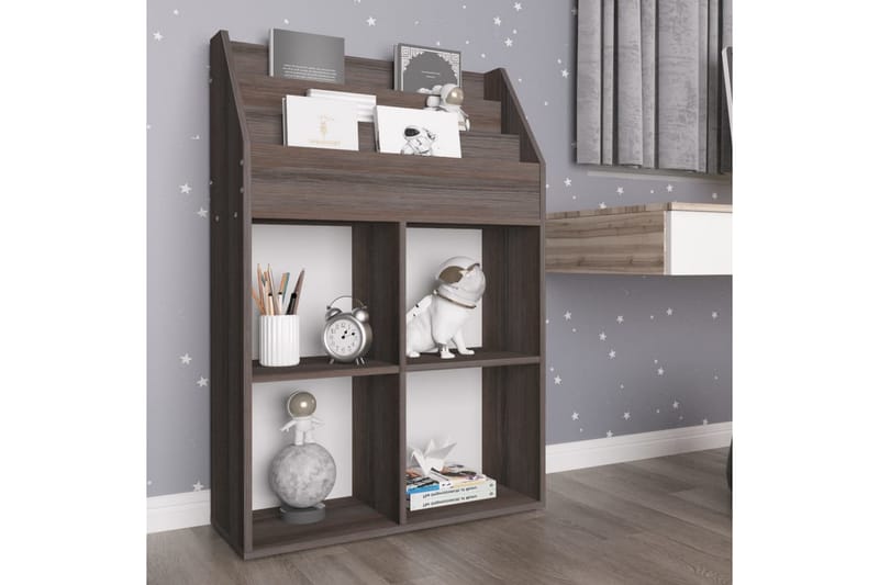 Tidningsställ för barn grå och sonoma-ek 71x30x114 cm spånsk - Grå - Möbler - Barnmöbler - Förvaring barnrum - Hylla barnrum - Bokhylla barn & boklåda
