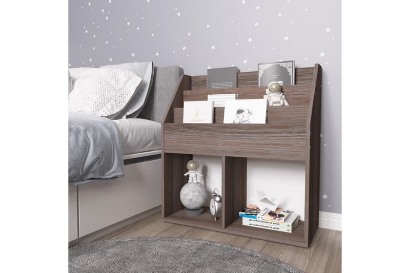 Tidningsställ för barn grå och sonoma-ek 71x30x78,5cm spånsk - Grå - Möbler - Barnmöbler - Förvaring barnrum - Hylla barnrum - Bokhylla barn & boklåda