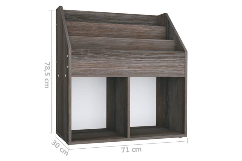 Tidningsställ för barn grå och sonoma-ek 71x30x78,5cm spånsk - Grå - Möbler - Barnmöbler - Förvaring barnrum - Hylla barnrum - Bokhylla barn & boklåda