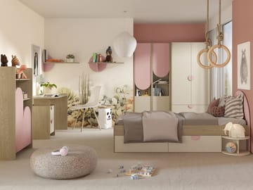 Zarek Sovrumsmöbelset - Brun, beige och rosa - Möbler - Barnmöbler - Förvaring barnrum - Skåp barnrum
