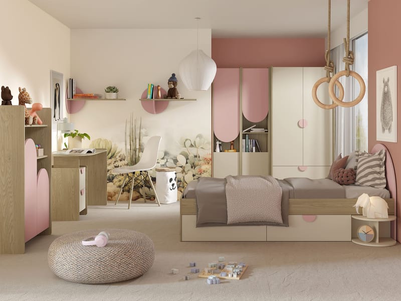 Zarek Sovrumsmöbelset - Brun, beige och rosa - Möbler - Barnmöbler - Förvaring barnrum - Skåp barnrum