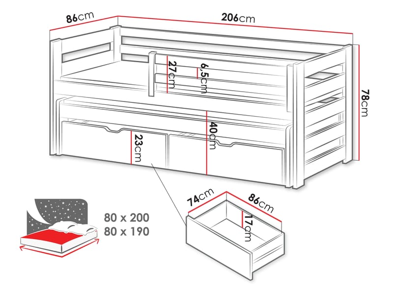 Tynor Juniorsäng 80x200 cm - Beige - Möbler - Barnmöbler - Barnsäng & juniorsäng