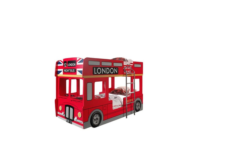 Våningssäng Londonbuss Röd 90x200 cm Med madrass - Med madrass - Möbler - Barnmöbler - Barnsäng & juniorsäng
