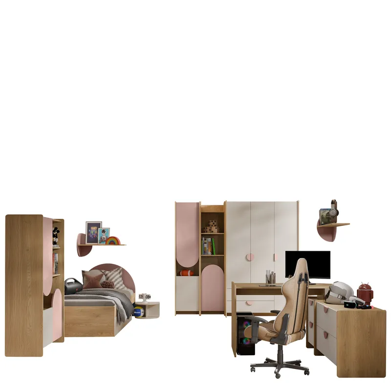 Zarek Sovrumsmöbelset, brun, beige och rosa