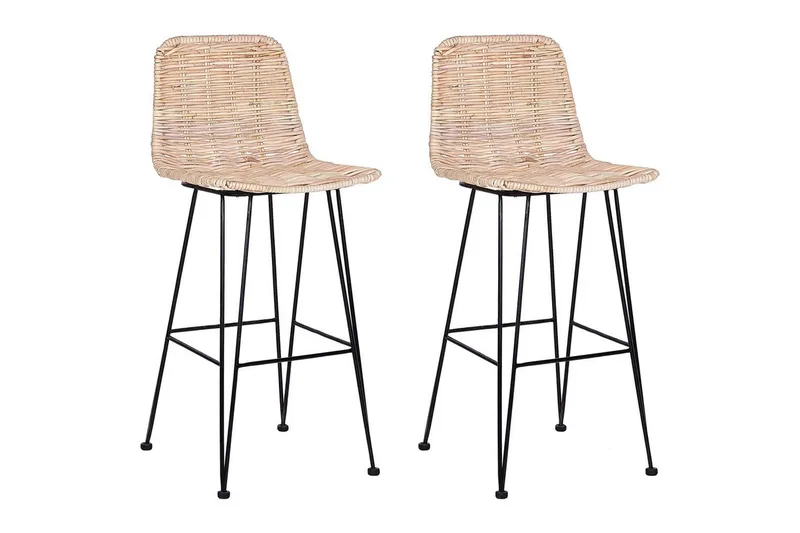 Barstol Cassita set om 2 Natur-Beige-Svart - Natur-Beige-Svart - Möbler - Stolar & fåtöljer - Barstol & barpall