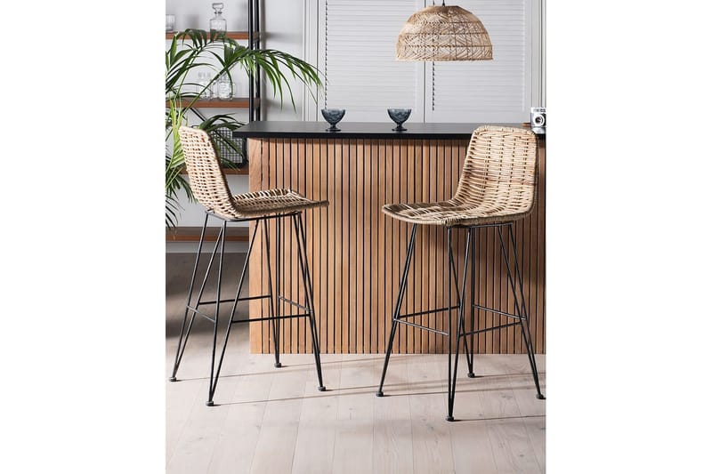 Barstol Cassita set om 2 Natur-Beige-Svart - Natur-Beige-Svart - Möbler - Bord & matgrupper