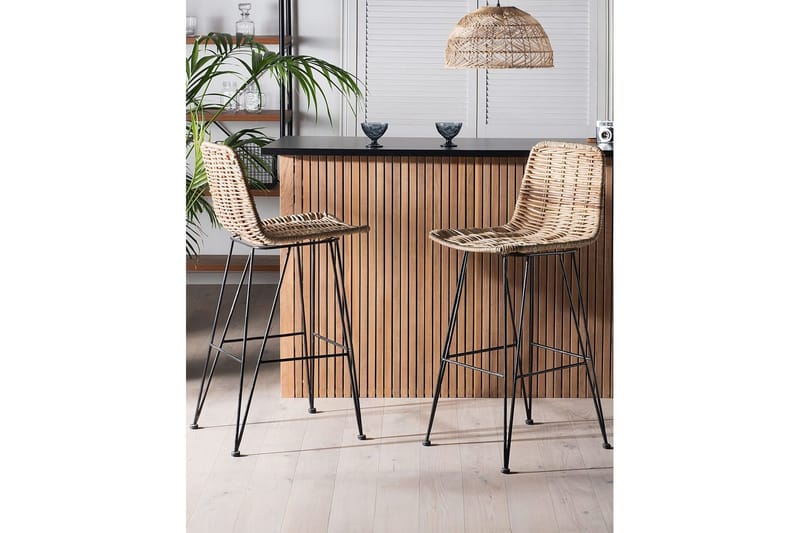 Barstol Cassita set om 2 Natur-Beige-Svart - Natur-Beige-Svart - Möbler - Stolar & fåtöljer - Barstol & barpall