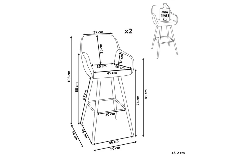 Barstol Darien set om 2 Orange-Svart - Orange-Svart - Möbler - Stolar & fåtöljer - Barstol & barpall