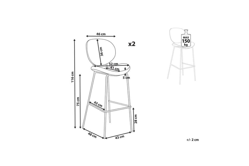 Barstol Luana set om 2 Beige-Svart - Beige-Svart - Möbler - Stolar & fåtöljer - Barstol & barpall