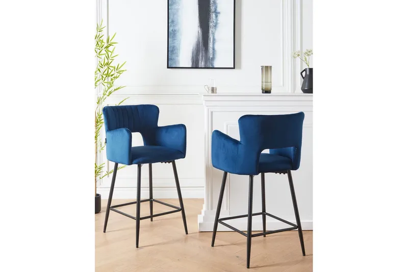 Barstol Sanilac set om 2 Blå-Svart - Blå-Svart - Möbler - Stolar & fåtöljer - Barstol & barpall