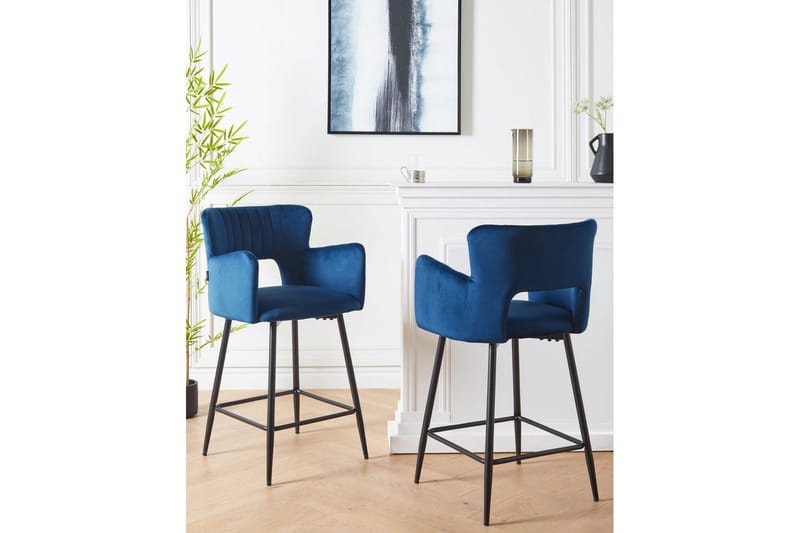 Barstol Sanilac set om 2 Blå-Svart - Blå-Svart - Möbler - Stolar & fåtöljer - Barstol & barpall