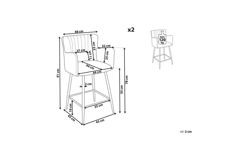 Barstol Sanilac set om 2 Grå-Svart - Grå-Svart - Möbler - Stolar & fåtöljer - Barstol & barpall
