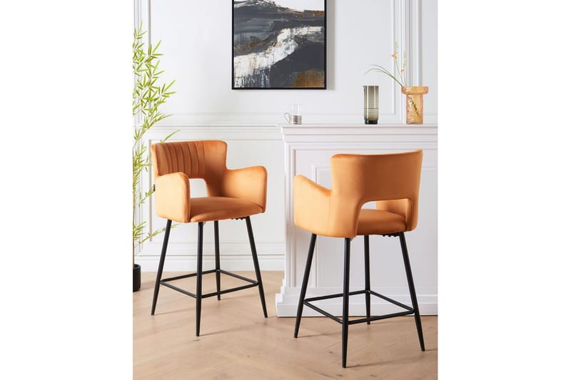 Barstol Sanilac set om 2 Orange-Svart - Orange-Svart - Möbler - Stolar & fåtöljer - Barstol & barpall