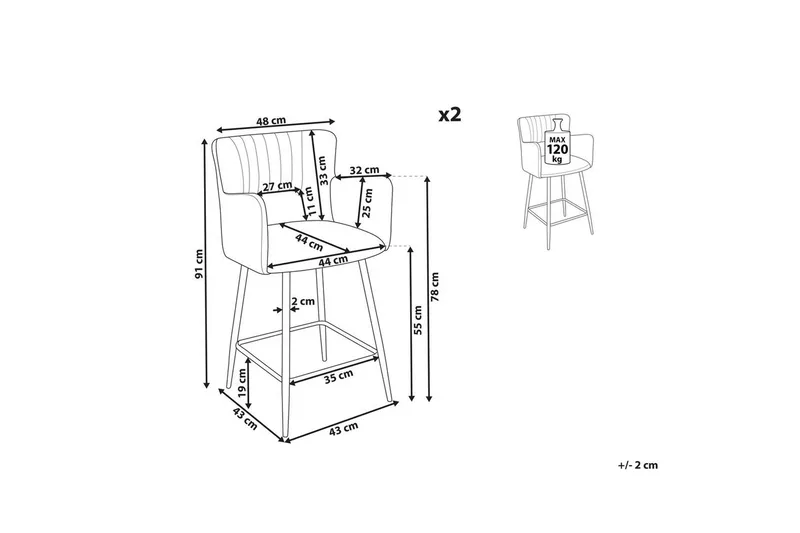 Barstol Sanilac set om 2 Orange-Svart - Orange-Svart - Möbler - Stolar & fåtöljer - Barstol & barpall