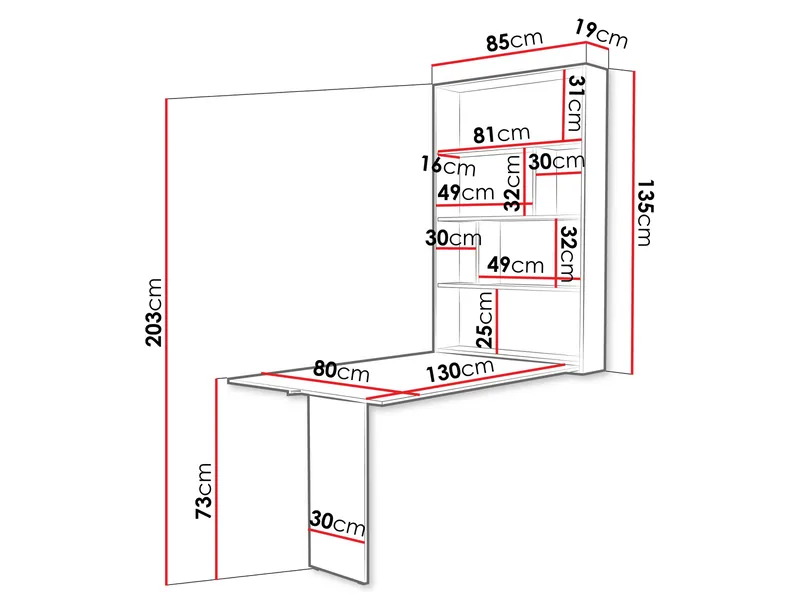 Abi Vägghängt Bord 85x203 cm - Valnöt - Möbler - Bord & matgrupper - Klaffbord & Hopfällbart bord