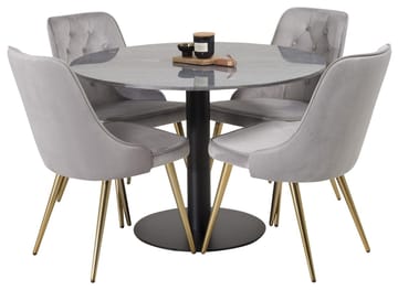 Admira Matbord 106 cm Runt Marmor med 4 Velvet Deluxe Sammetstol - Möbler - Bord & matgrupper - Matgrupper