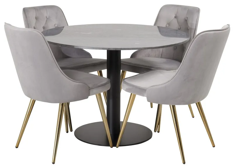 Admira Matbord 106 cm Runt Marmor med 4 Velvet Deluxe Sammetstol