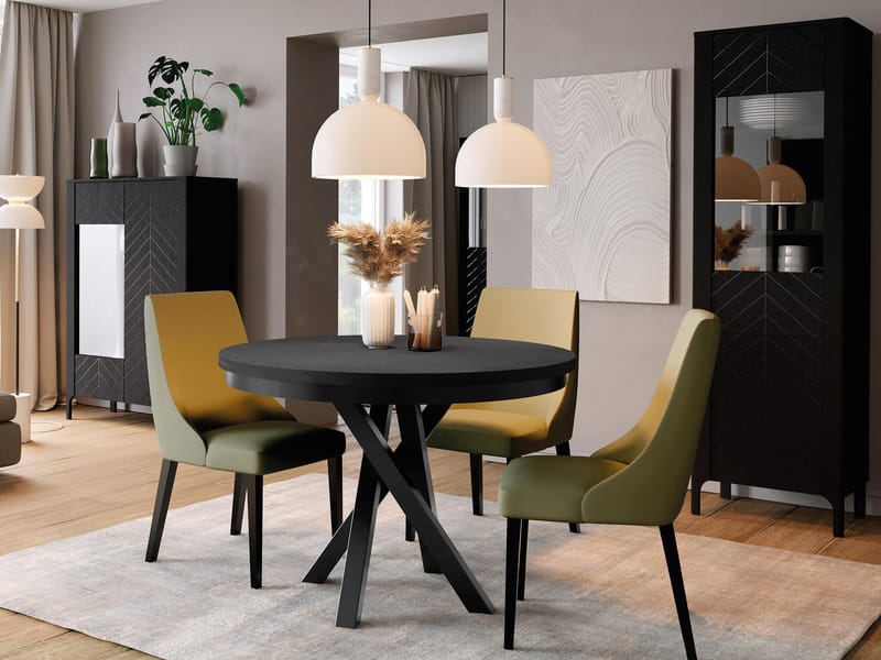 Aggarwal Runt Matbord 100 cm med Mörkt Trä- och Metallutseende - Svart - Möbler - Bord & matgrupper - Matbord & köksbord