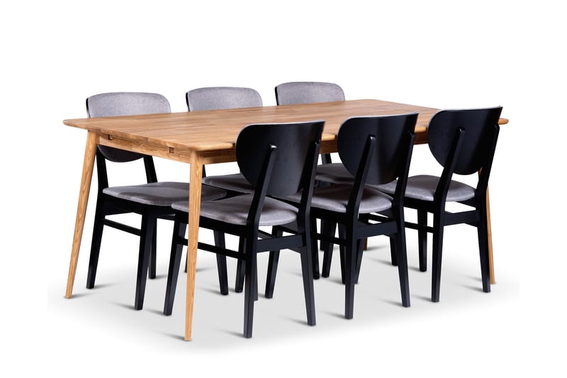 Alborg Matgrupp 180 cm med 6 Borgholm Stolar i massivt trä - Brun/Svart/Natur - Möbler - Bord & matgrupper - Matgrupper