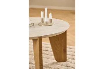 Alkha Runt Soffbord 80 cm i Sten med Träben - Beige - Möbler - Bord & matgrupper - Soffbord