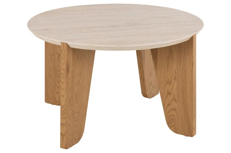 Alkha Runt Soffbord 80 cm i Sten med Träben - Beige - Möbler - Bord & matgrupper - Soffbord