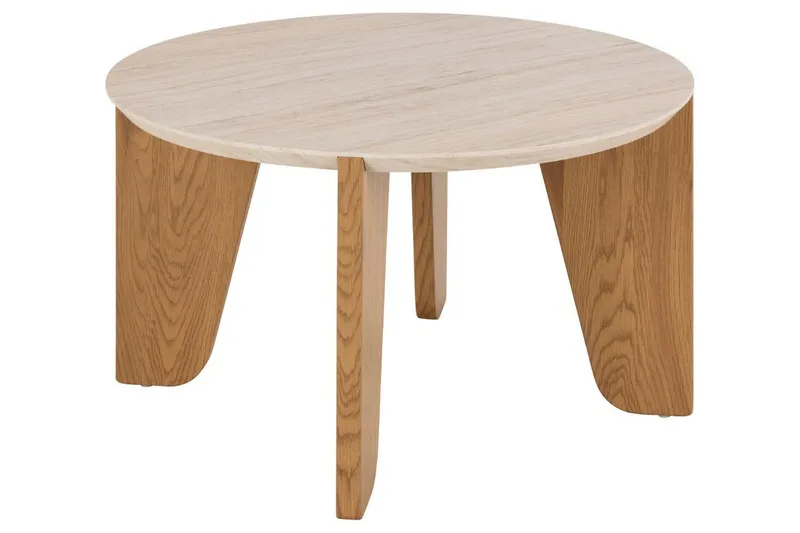 Alkha Runt Soffbord 80 cm i Sten med Träben, Beige