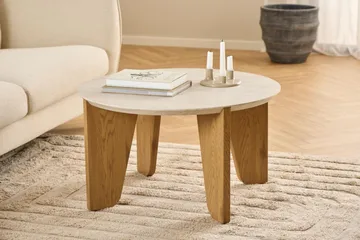 Alkha Runt Soffbord 80 cm i Sten med Träben - Beige - Möbler - Bord & matgrupper - Soffbord