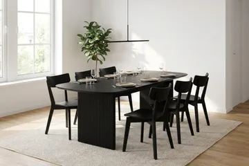Alma Matgrupp 220 cm rektangulärt i Svart med 6 Amelia Matstolar - Svart - Möbler - Bord & matgrupper - Matgrupper