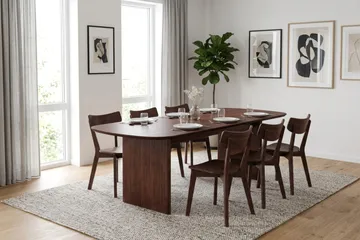 Alma Matgrupp 220 cm rektangulärt i Valnöt med 6 Amelia Matstolar - Valnöt - Möbler - Bord & matgrupper - Matgrupper