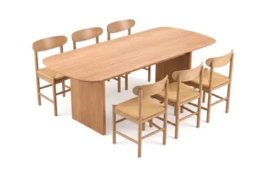 Alma Matgrupp rektangulärt 220 cm Ek med 6 Malte Matstolar - Ek - Möbler - Bord & matgrupper - Matgrupper