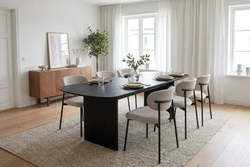Alma Matgrupp rektangulärt 220 cm Svart med 6 Lucy Matstolar - Svartlaserad ek - Möbler - Bord & matgrupper - Matgrupper