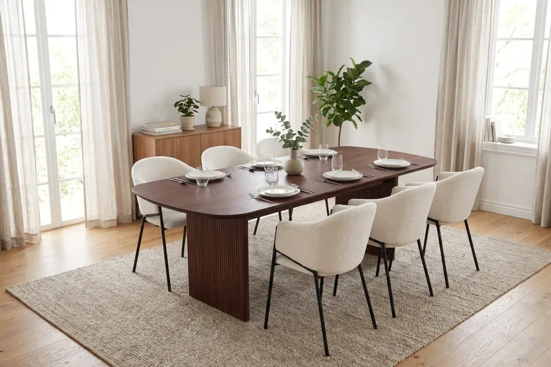 Alma Matgrupp rektangulärt 220 cm Valnöt med 6 Filip Matstolar - Valnöt - Möbler - Bord & matgrupper - Matgrupper