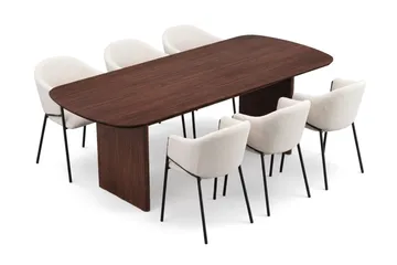 Alma Matgrupp rektangulärt 220 cm Valnöt med 6 Filip Matstolar - Valnöt - Möbler - Bord & matgrupper - Matgrupper