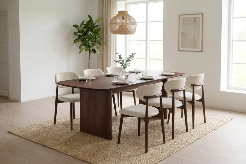 Alma Matgrupp rektangulärt 220 cm Valnöt med 6 Molly Matstolar - Valnöt - Möbler - Bord & matgrupper - Matgrupper